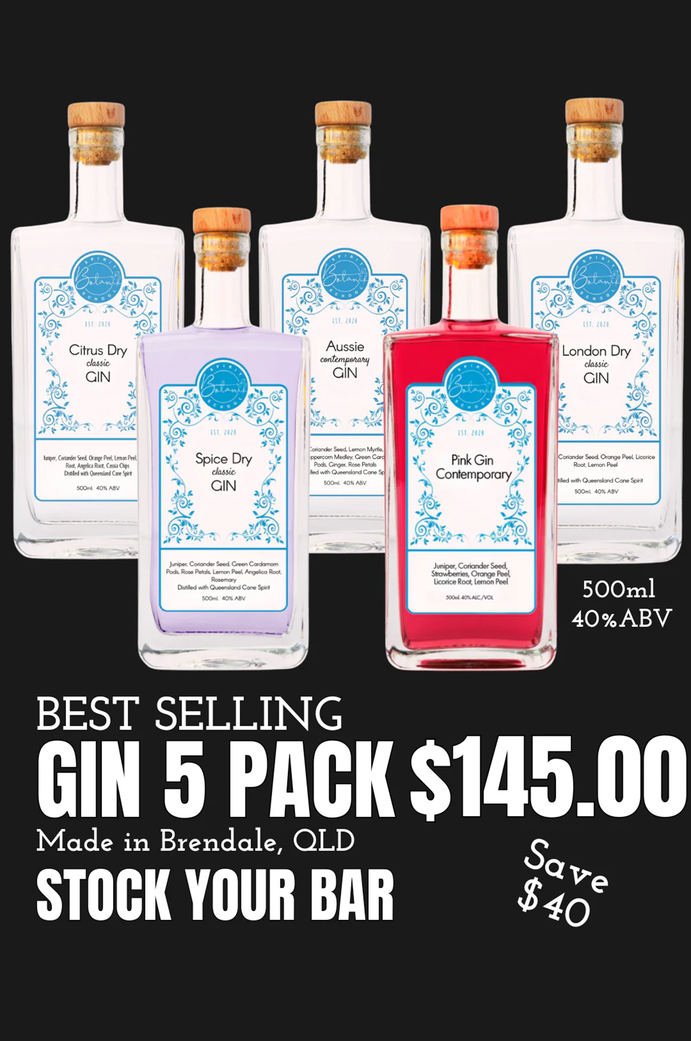 Bestselling Gin Pack - 5 Botanik Artisan 500ml bottles
